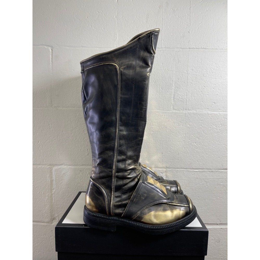 Funtasma Captain-115 Black‎ Gold Studded Knee High Boots Zip Side Sz S Mens 8-9